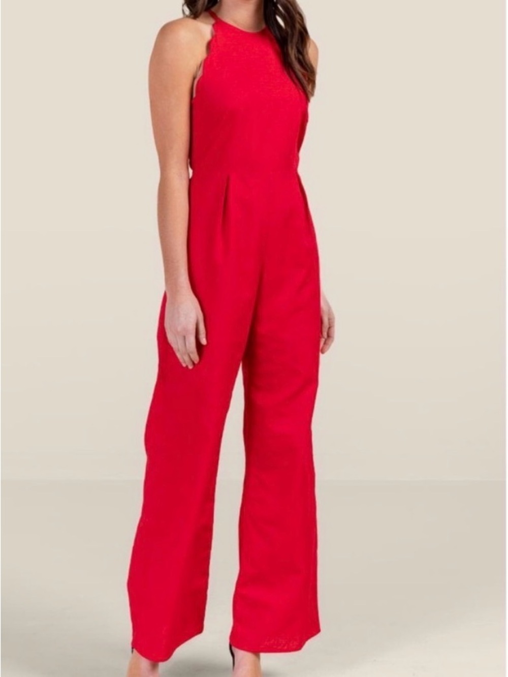 Harper Bright Red Halter Jumpsuit with Wide Legs